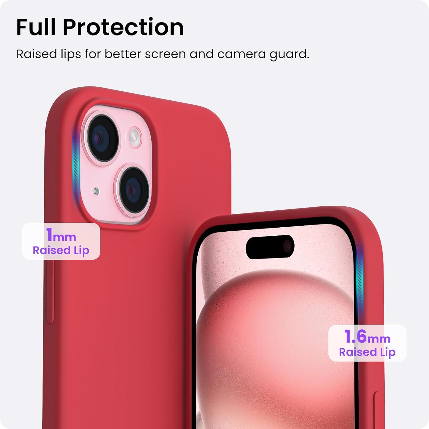 ORNARTO iPhone 15 Plus Hülle Silikon 6,7 Zoll - Kratzfeste Stoßfeste Schutzhülle 2023 Rot