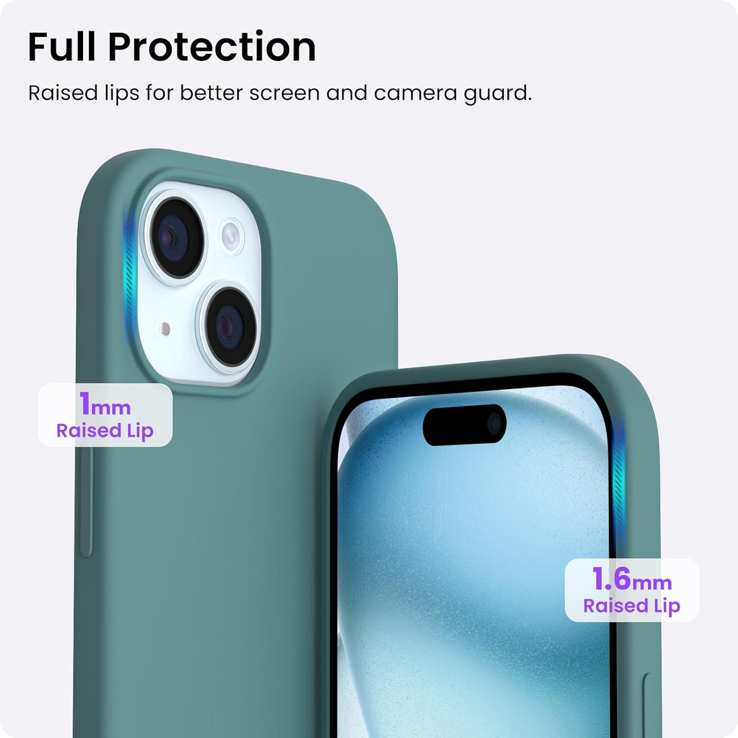 ORNARTO iPhone 15 Plus Hülle Silikon 6,7 Zoll Flüssiges Silikon Piniengrün
