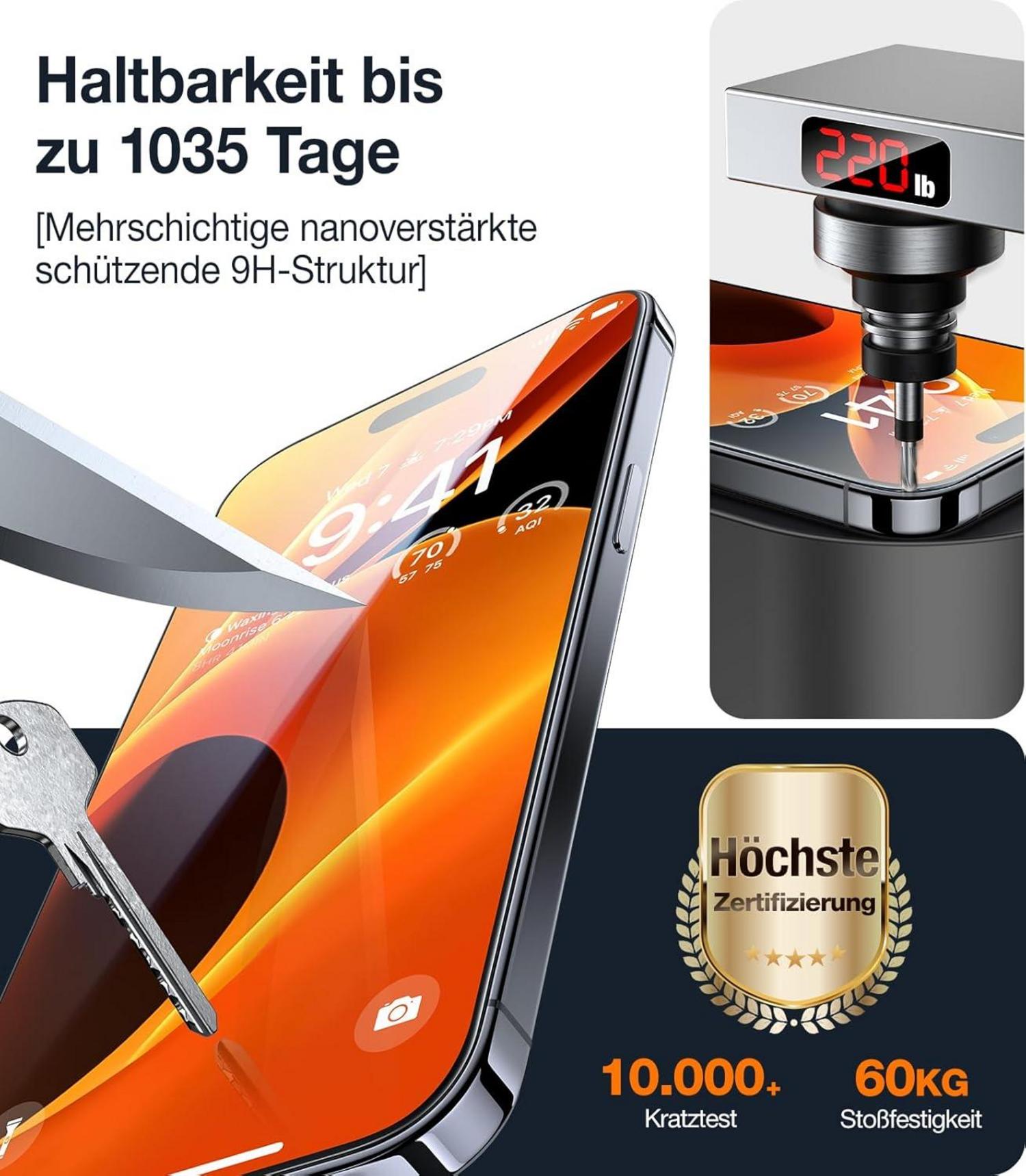 TORRAS iPhone 15 Pro Max Panzerglas Schutzfolie 9H 2
