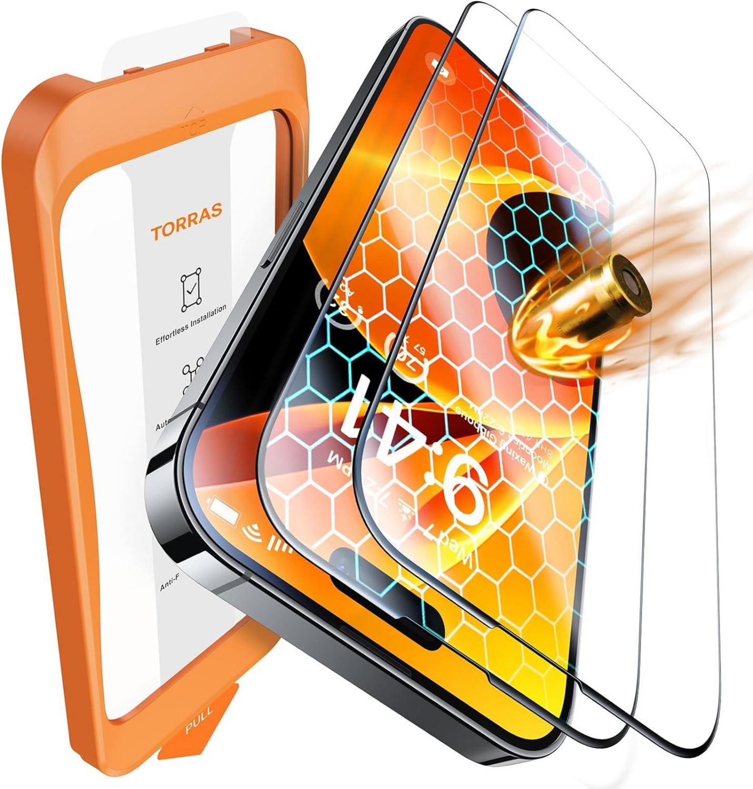 TORRAS Panzerglas Schutzfolie 2 Stück für iPhone 14 Pro Max 15 Plus