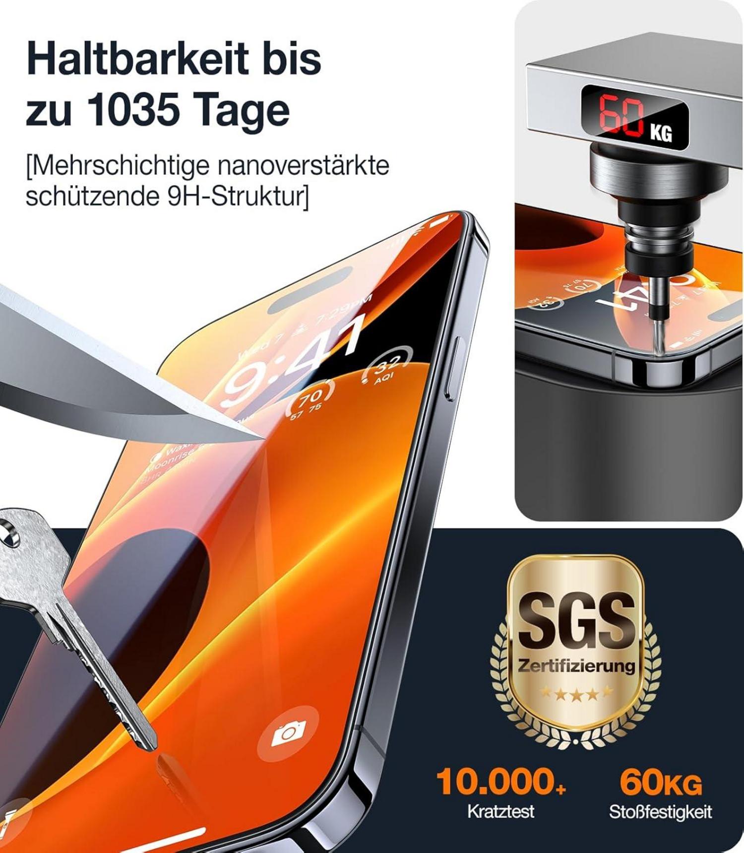 TORRAS Panzerglas Schutzfolie für iPhone 14 Pro Max 15 Plus