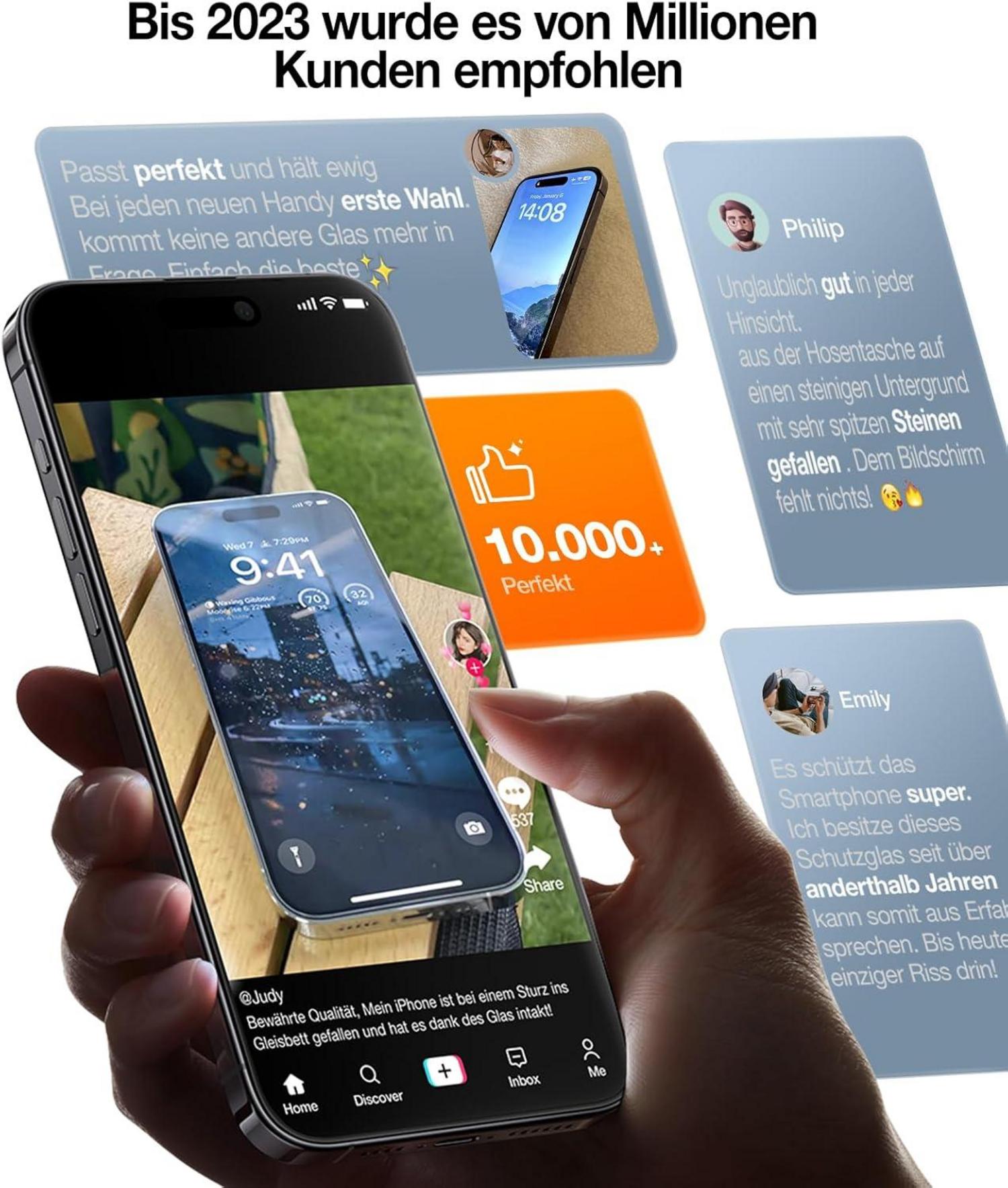 TORRAS Panzerglas Schutzfolie für iPhone 14 Pro Max 15 Plus