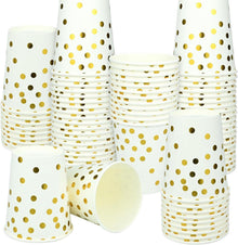 100 Stück 250ml Goldene Partybecher mit Punkten, Biologisch Abbaubar