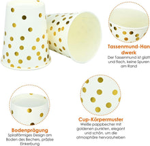 100 Stück 250ml Pappbecher Golden Dot, Party Hochzeit Tee