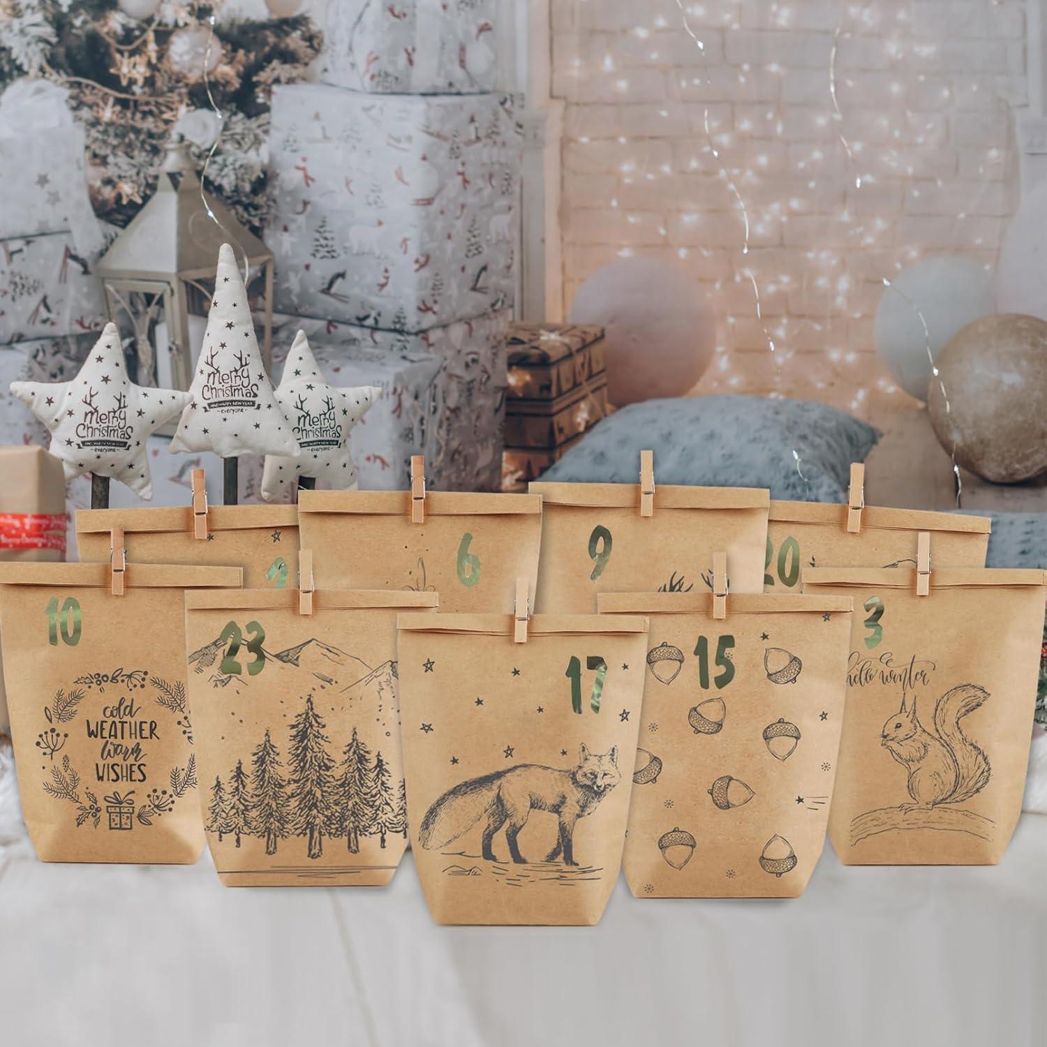 Adventskalender Set Kraftpapier Weihnachtstüten Selbstbefüllung