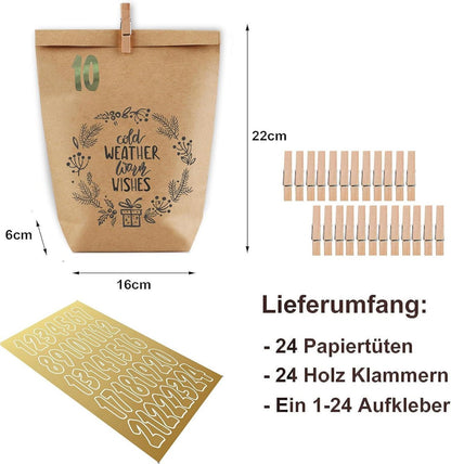 Adventskalender zum Befüllen 24 Weihnachtskalender Papiertüten
