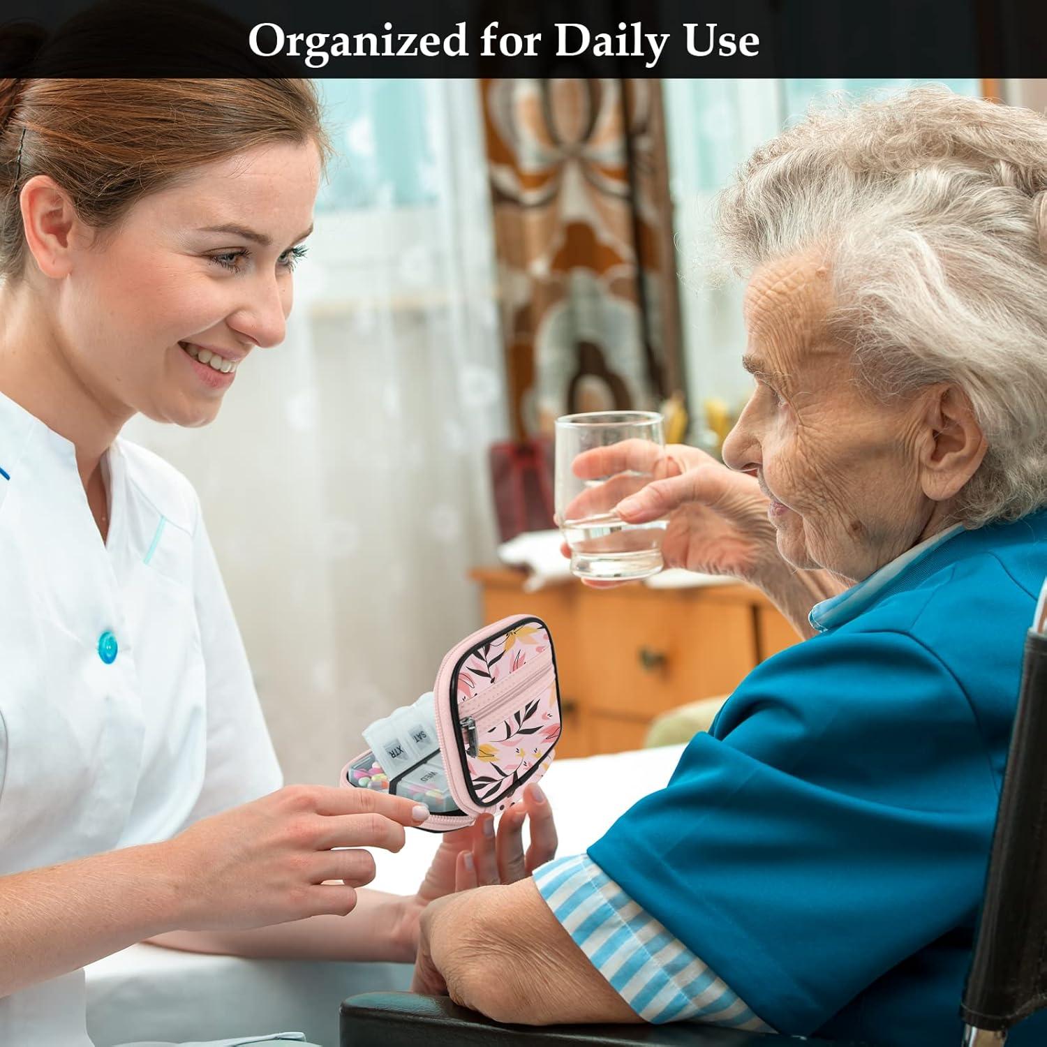Tablettenbox 7 Tage Medikamentenbox Reißverschluss Stofftasche - Rosa