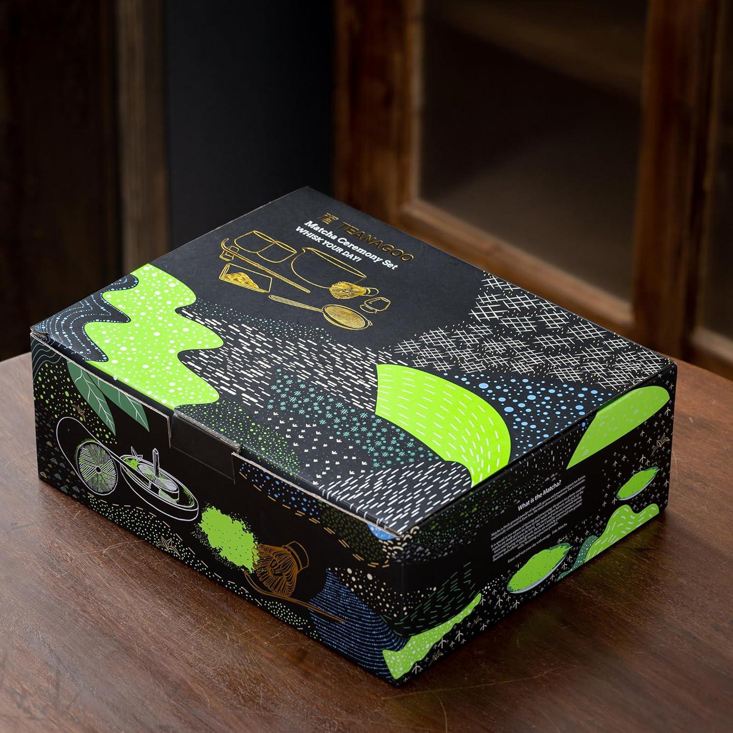 Matcha Set mit Schale Schneebesen Ausgießer 9-tlg. Tray 2 Tassen Grün