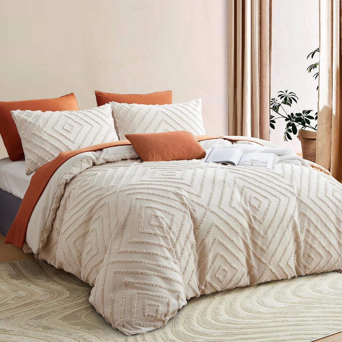 Getuftetes Boho Bettwäsche-Set 135x200 Beige