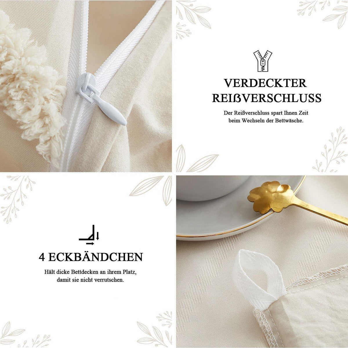 Getuftetes Boho Bettwäsche-Set 135x200 Beige