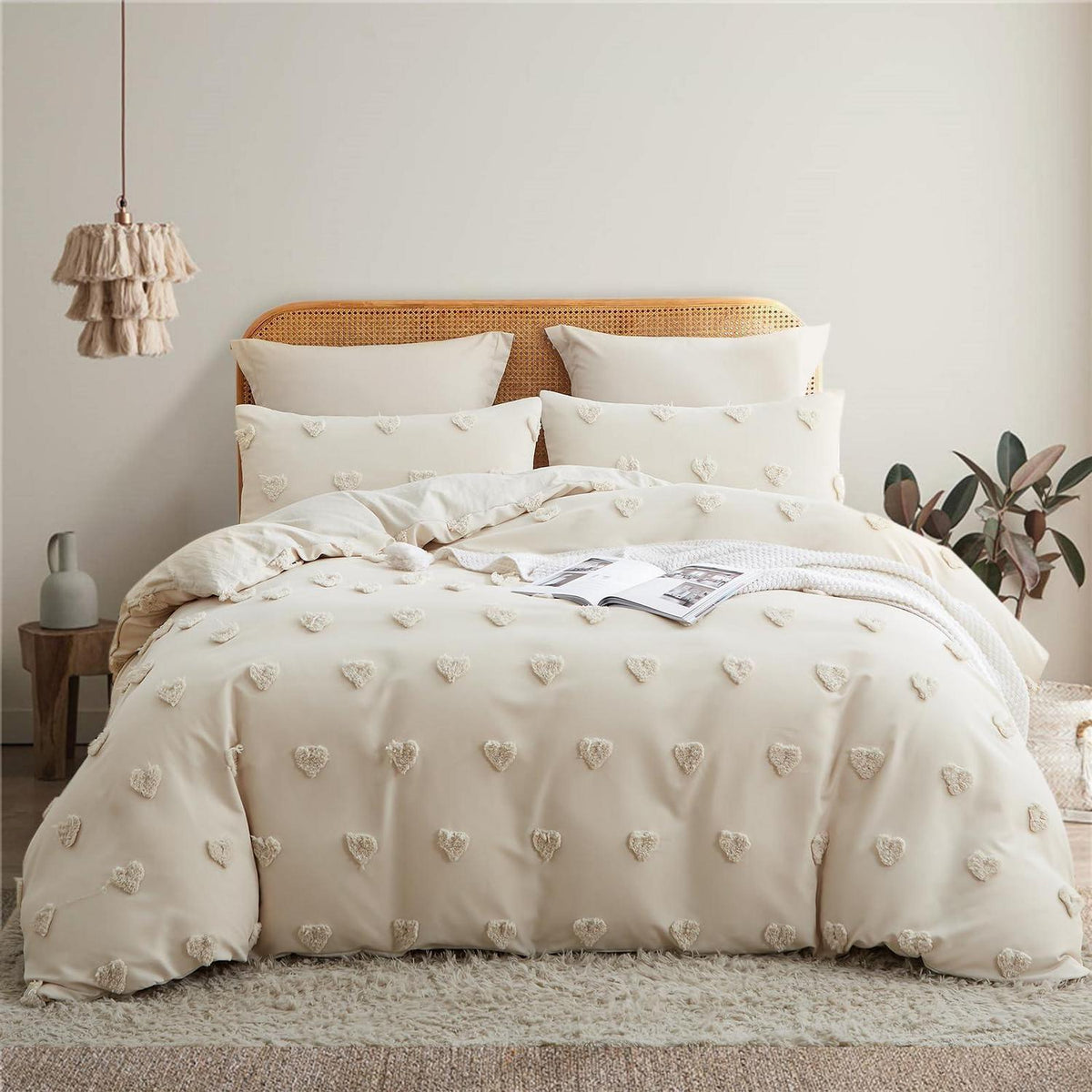 Boho Bettwäsche Set Beige Getuftet 135x200/80x80cm