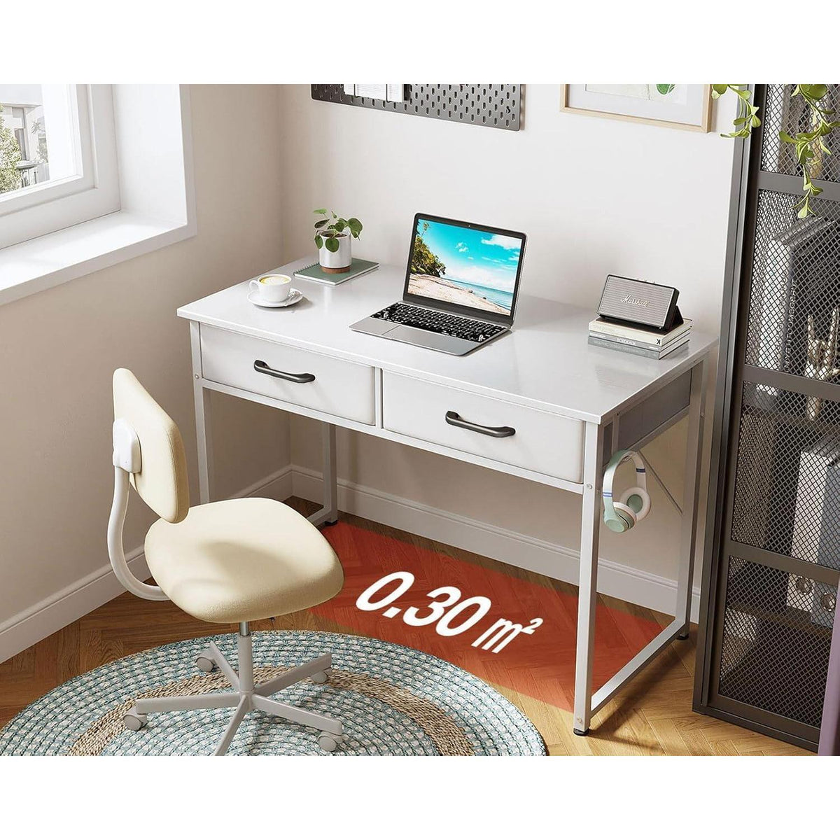 Schreibtisch mit 2 Schubladen – Weiß, 100x40x78.7cm
