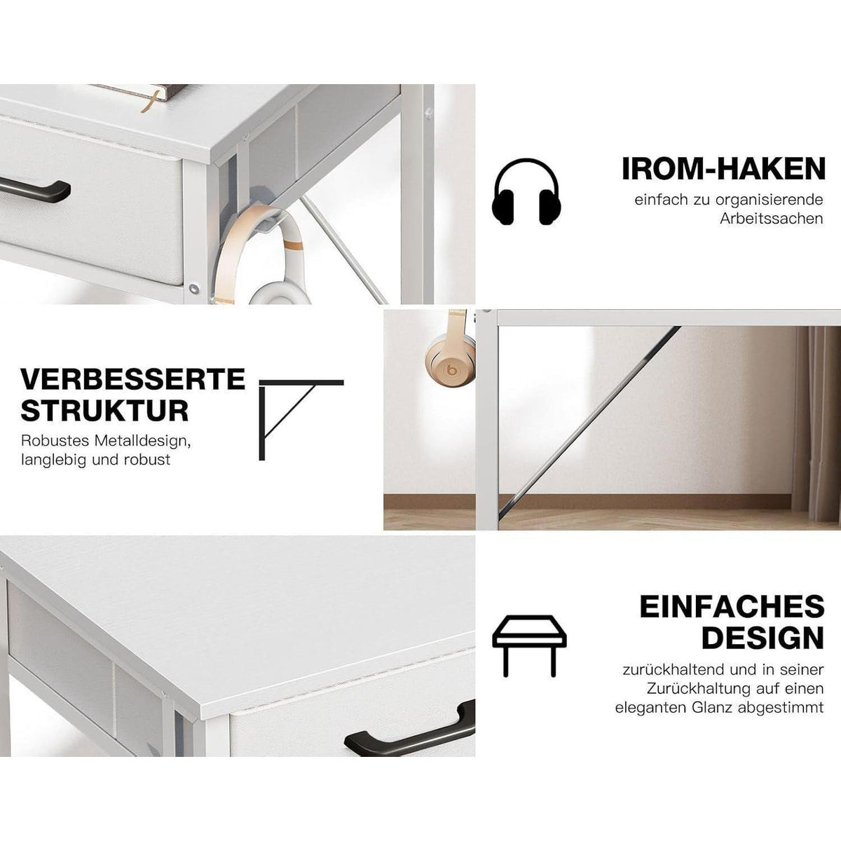 Schreibtisch mit 2 Schubladen – Weiß, 100x40x78.7cm