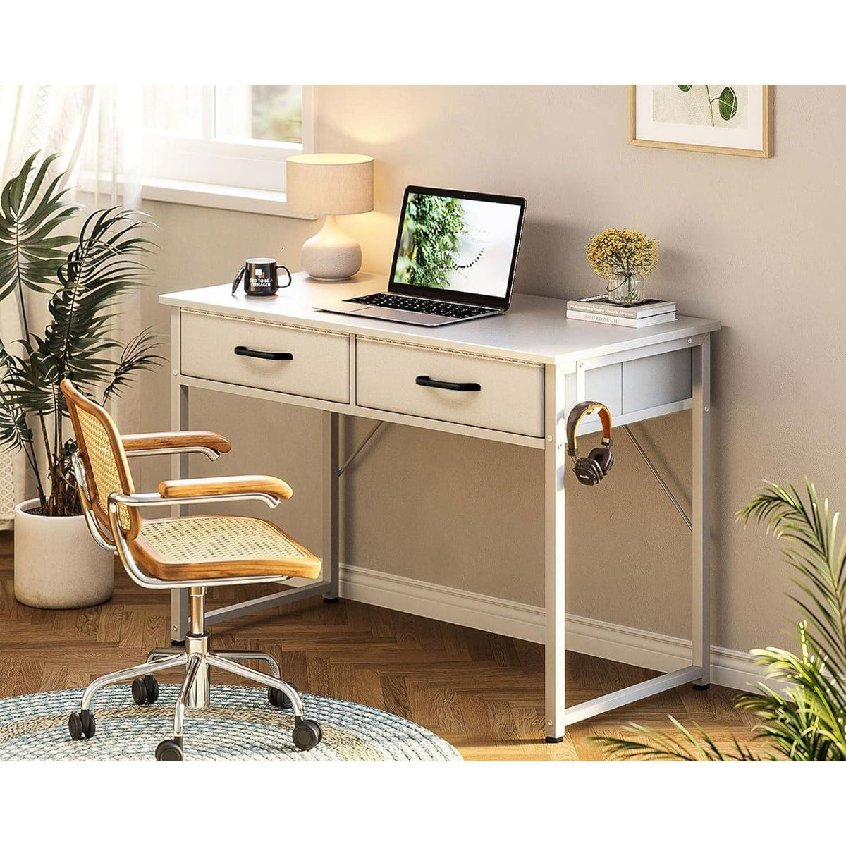 Schreibtisch mit 2 Schubladen – Weiß, 100x40x78.7cm