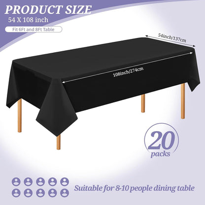 20er Packung Schwarze Einweg-Tischdecken 137cm x 274cm