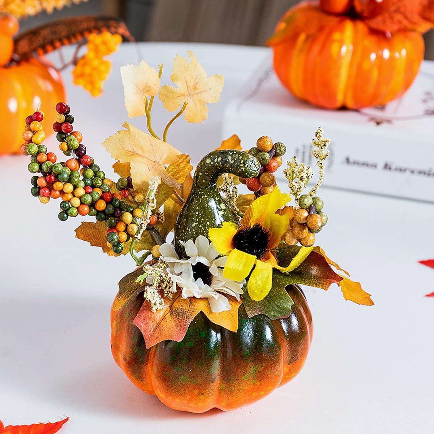 Künstliche Kürbis Deko mit Sonnenblume für Halloween & Thanksgiving