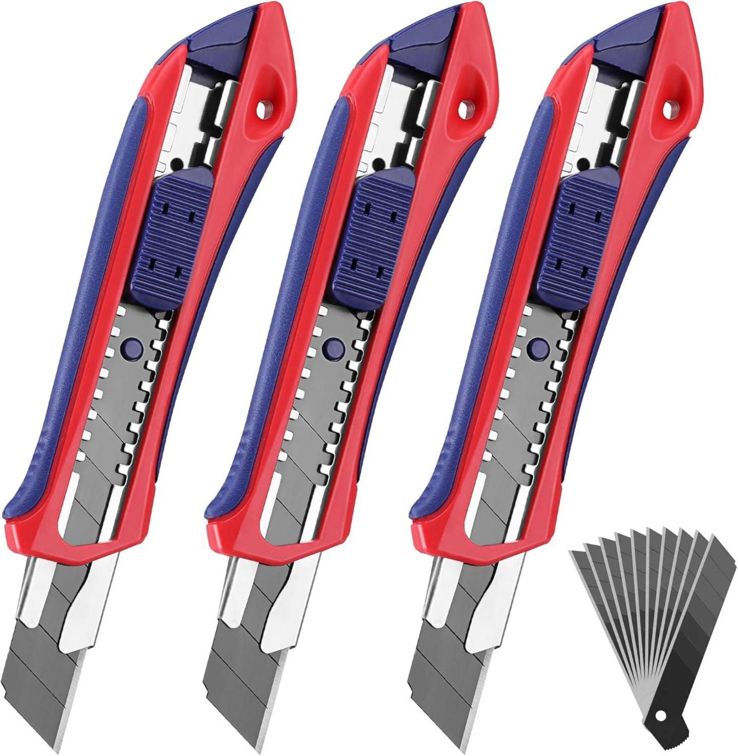 Cuttermesser Set 18mm mit 10 Ersatzklingen SK5 Profi Gummigriff