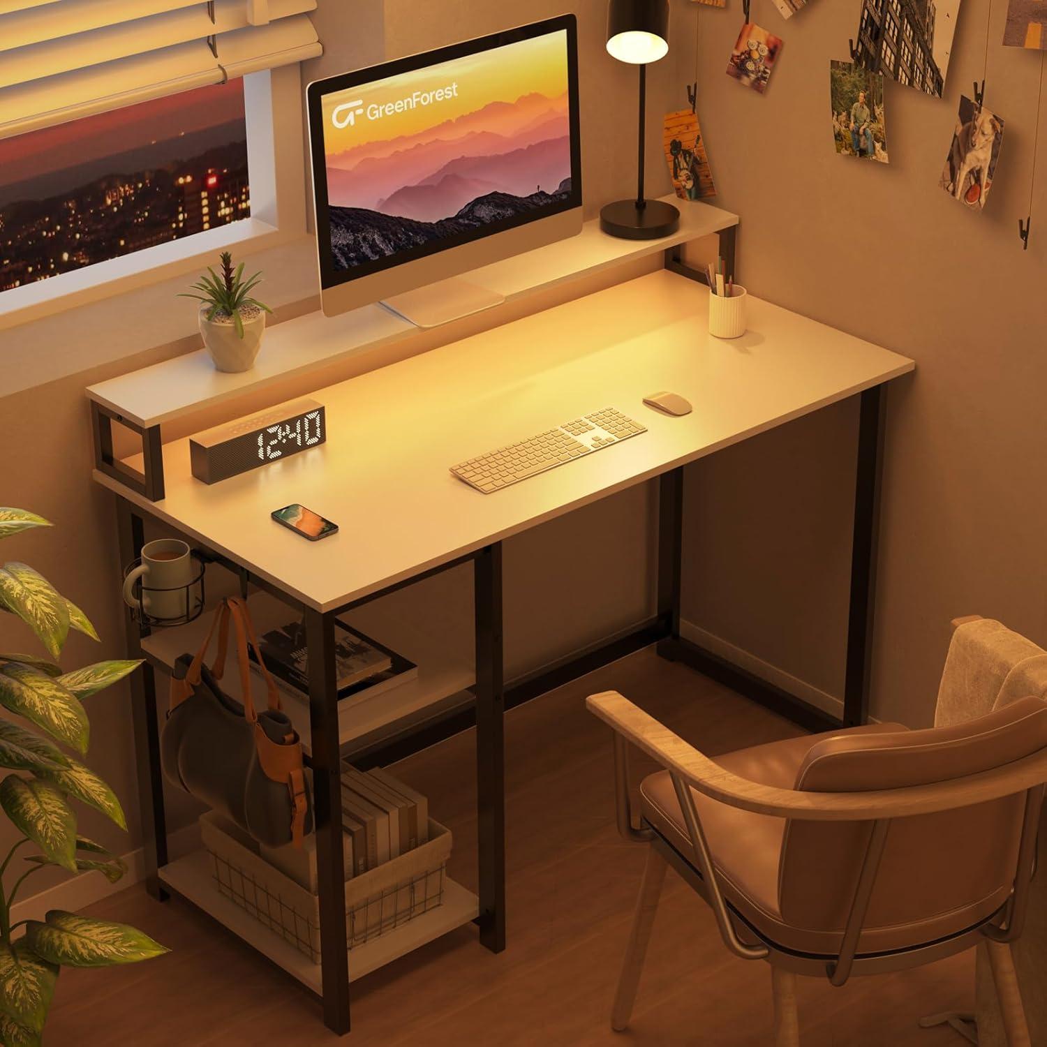 Schreibtisch 100 x 50 cm Weiß mit Regal und Monitorständer