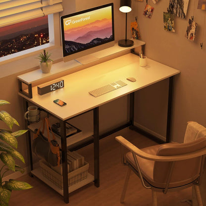 Schreibtisch 100 x 50 cm Weiß mit Regal und Monitorständer