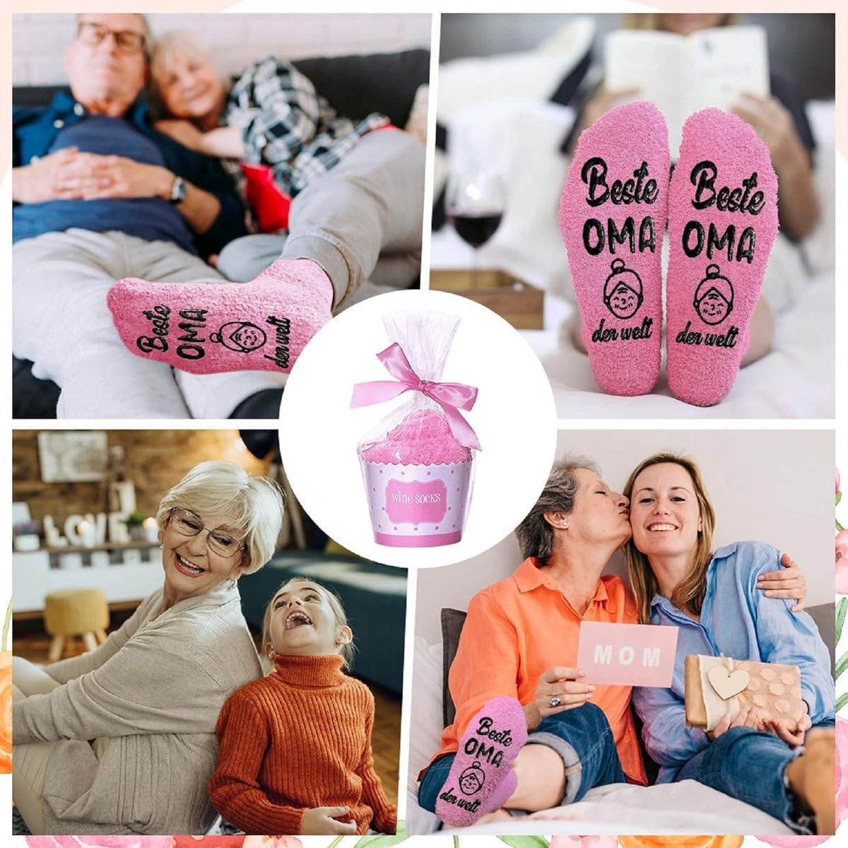 Kuschelsocken Damen mit Spruch "Beste Mama/Oma" | Geschenkverpackung