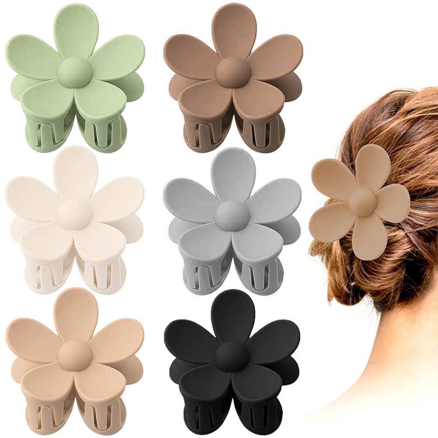 6er Set Blumen Haarspangen Acryl Große Klauen rutschfest matte