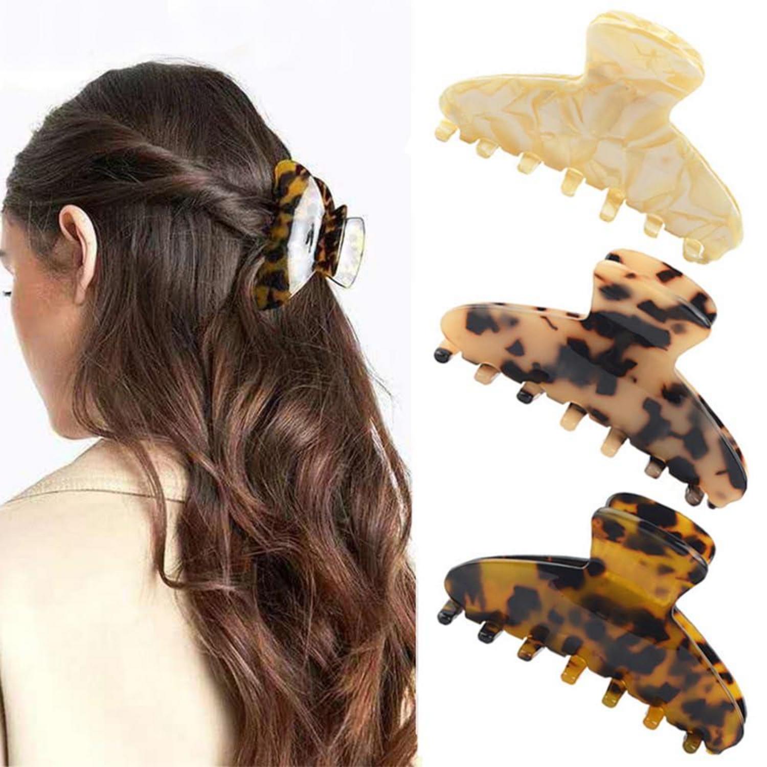 Groß Zelluloid Haarspange 3er Set Leopardenmuster French Design