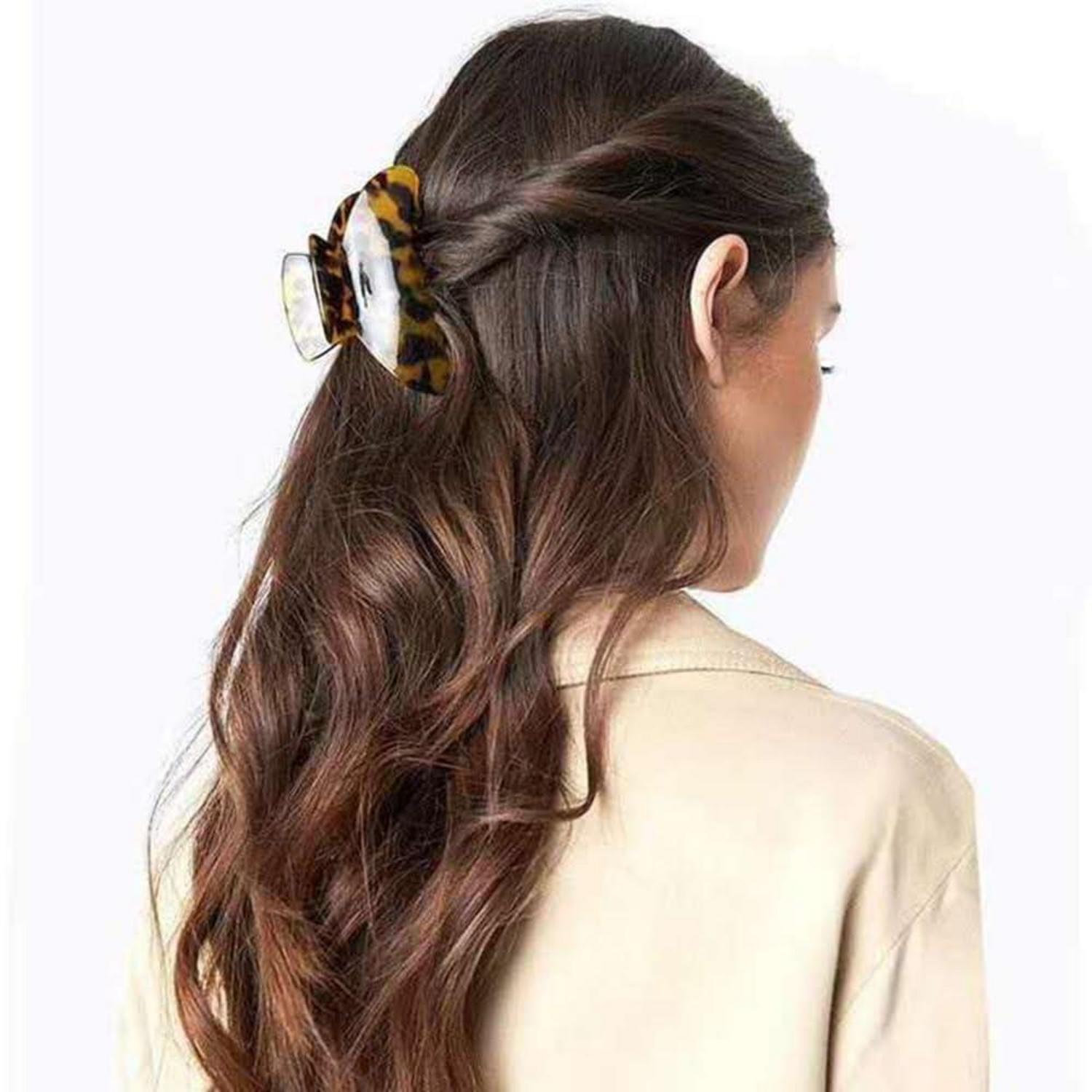 Groß Zelluloid Haarspange 3er Set Leopardenmuster French Design