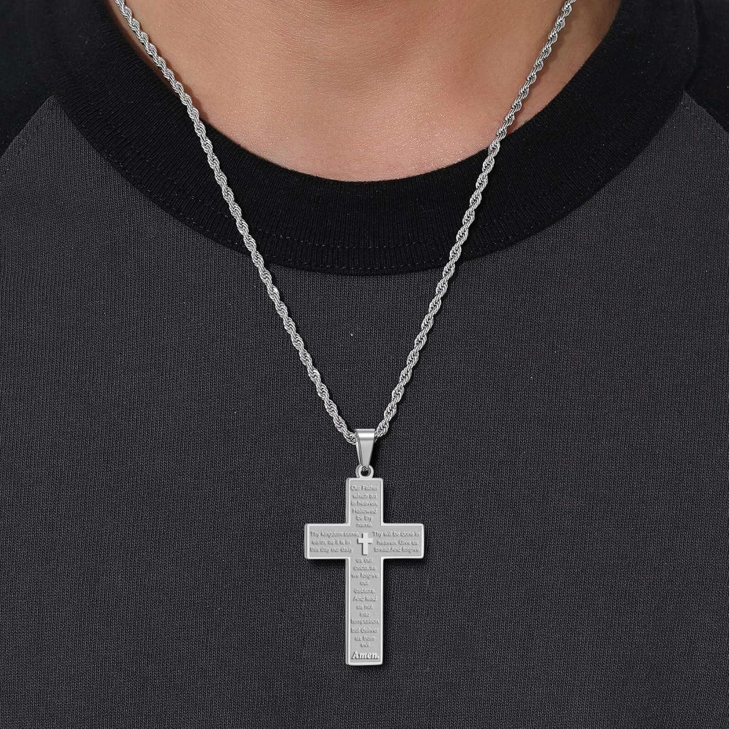 Kreuzkette Herren Silber Gold Schwarz Bibel Verse Anhänger