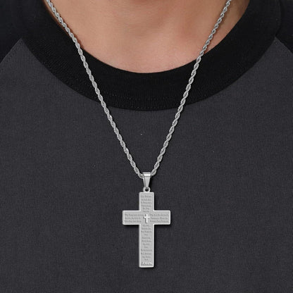 Kreuzkette Herren Silber Gold Schwarz Bibel Verse Anhänger