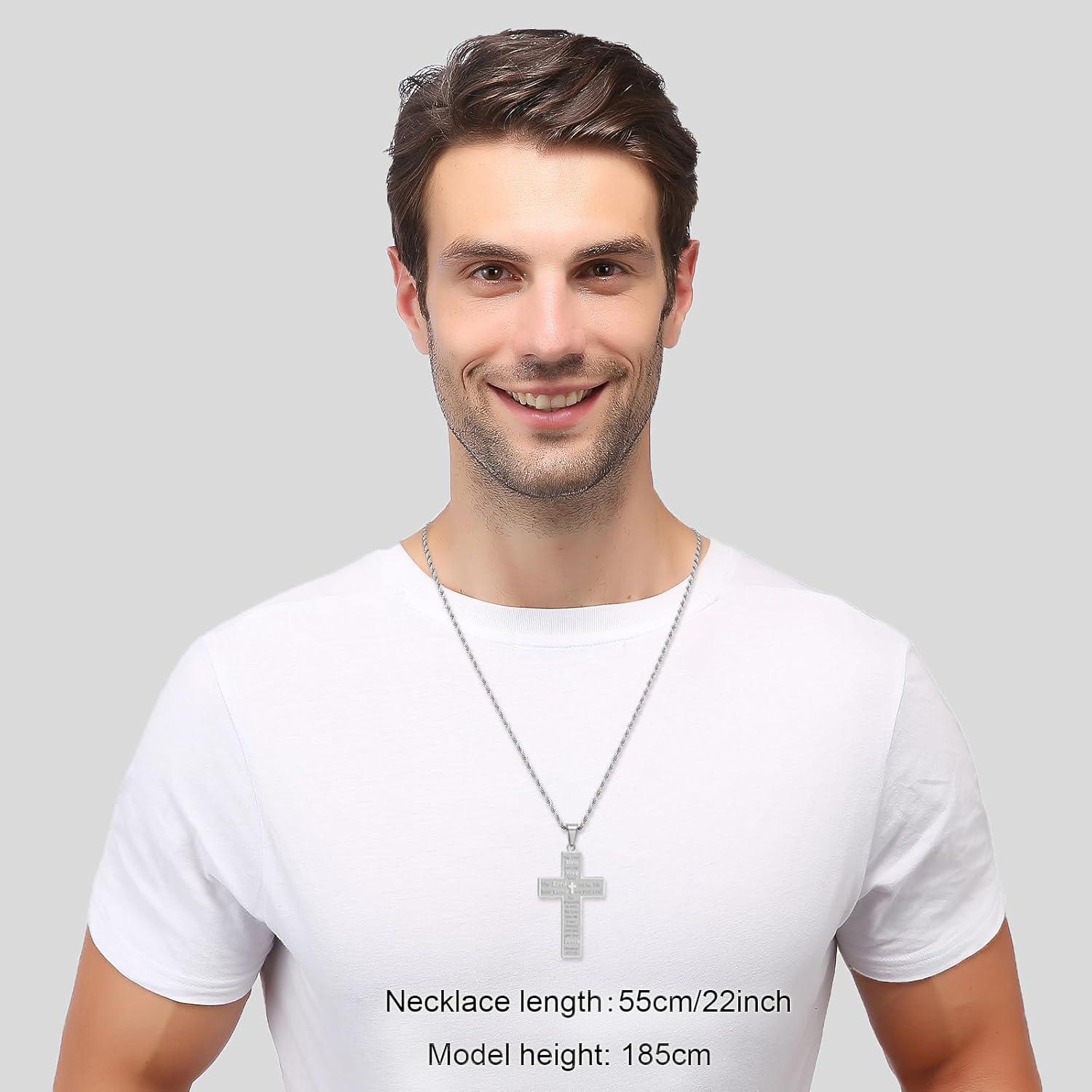Herren Kreuzkette Edelstahl Bibel Vers Schmuck 50-70cm Silber Gold Schwarz