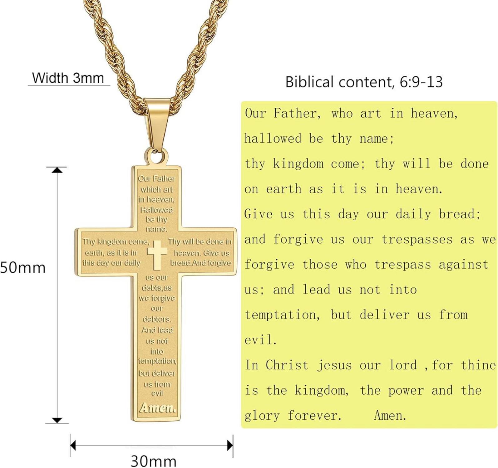 RWQIAN Kreuzkette Herren Bibel Verse Anhänger Silber Gold