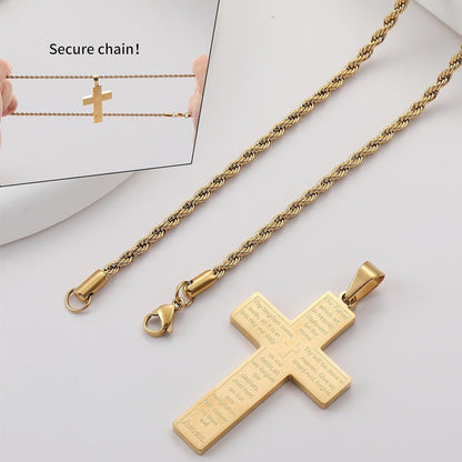 Kreuz Kette Herren Silber Gold Schwarz mit Bibel Verse Anhänger