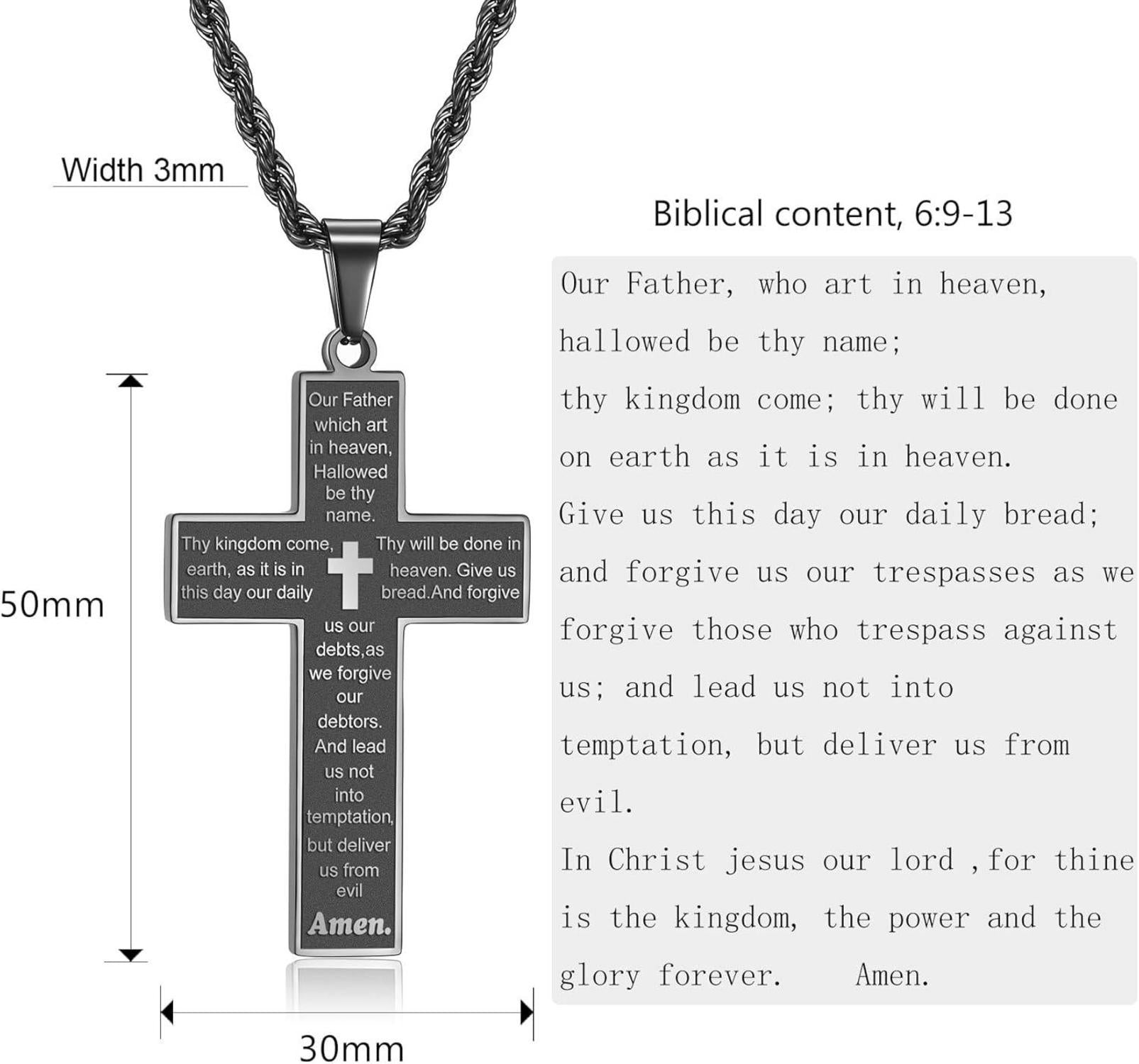 Herren Edelstahl Kreuzkette Bibel Verse Anhänger 50-70cm