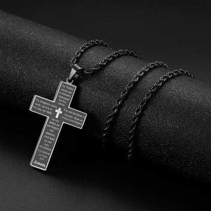 Herren Kreuzkette Edelstahl Bibel Verse Anhänger Schwarz 50-70cm
