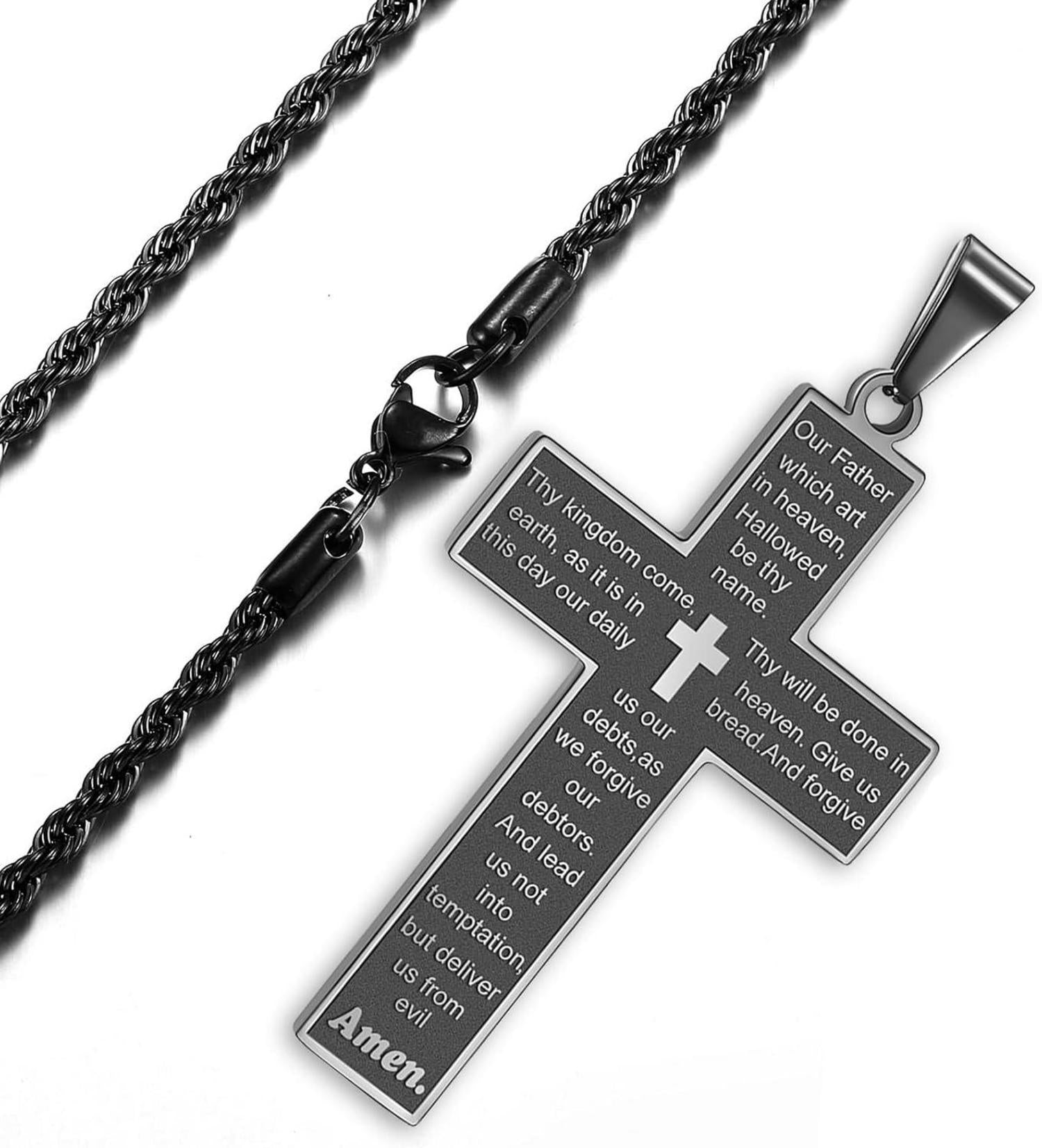 Kreuz Kette Herren Silber Gold Schwarz Bibel Verse Anhänger Männer
