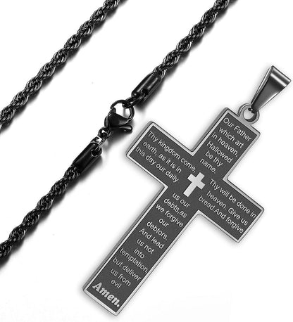 Kreuz Kette Herren Silber Gold Schwarz Bibel Verse Anhänger Männer