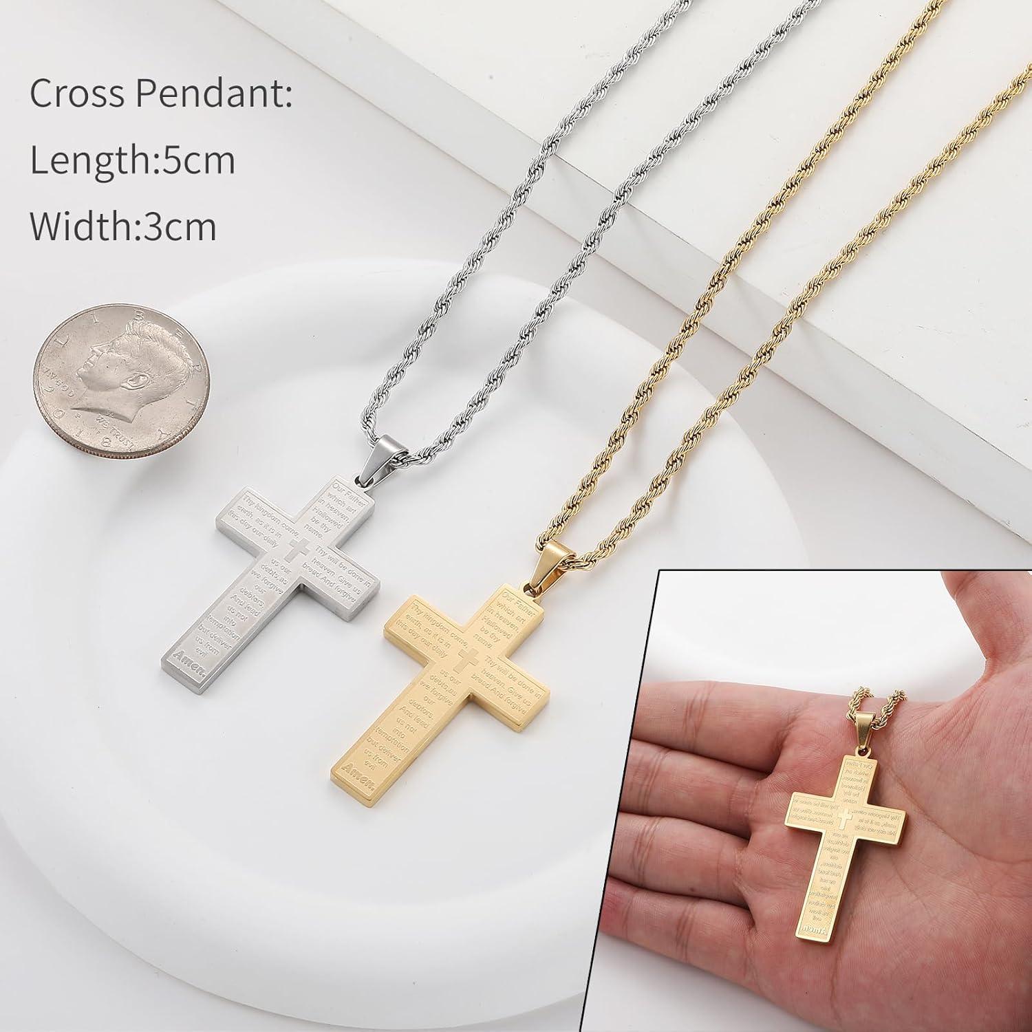 Christliche Kreuzkette Herren Silber Gold Schwarz Bibel Verse Anhänger 50-70cm