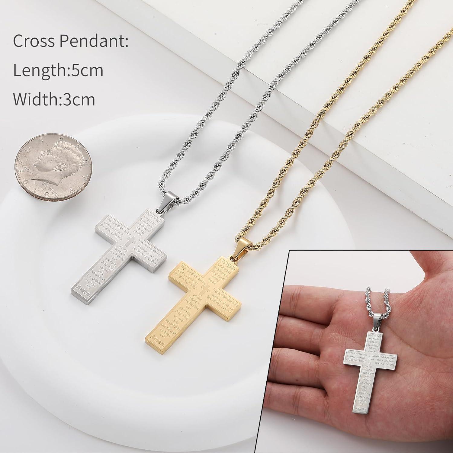 Herren Kreuz Kette Bibel Verse Anhänger Silber Gold Schwarz 55cm