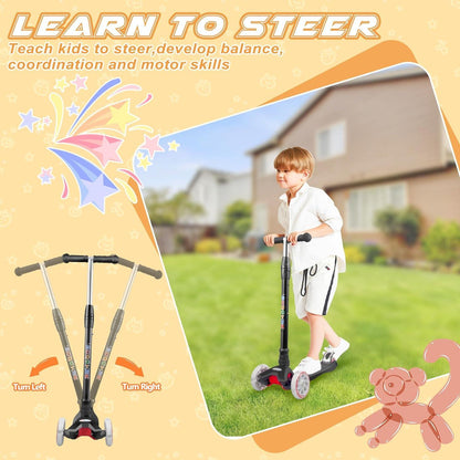 Kinder Roller Dreiradscooter mit PU LED Rädern bis 60 kg ab 3-12 Jahre - Schwarz