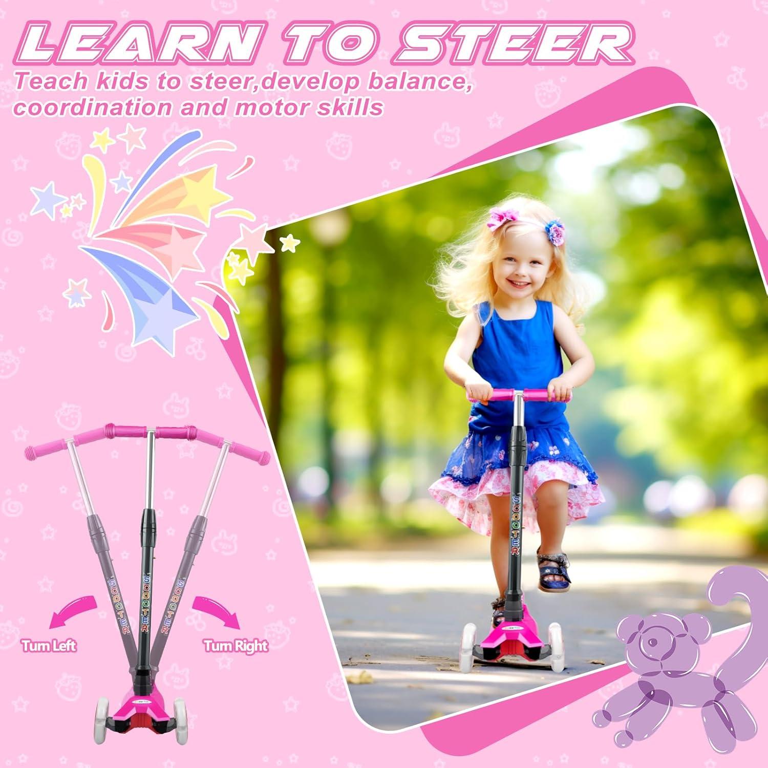 KORIMEFA Scooter Kinder Roller 3-Rad PU LED Leuchträder höhenverstellbar bis 60kg 3-12