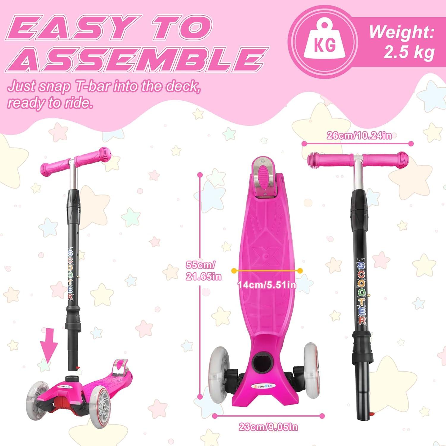 Kinder Roller Dreiradscooter mit LED Rädern Faltbar 3-Rad Design bis