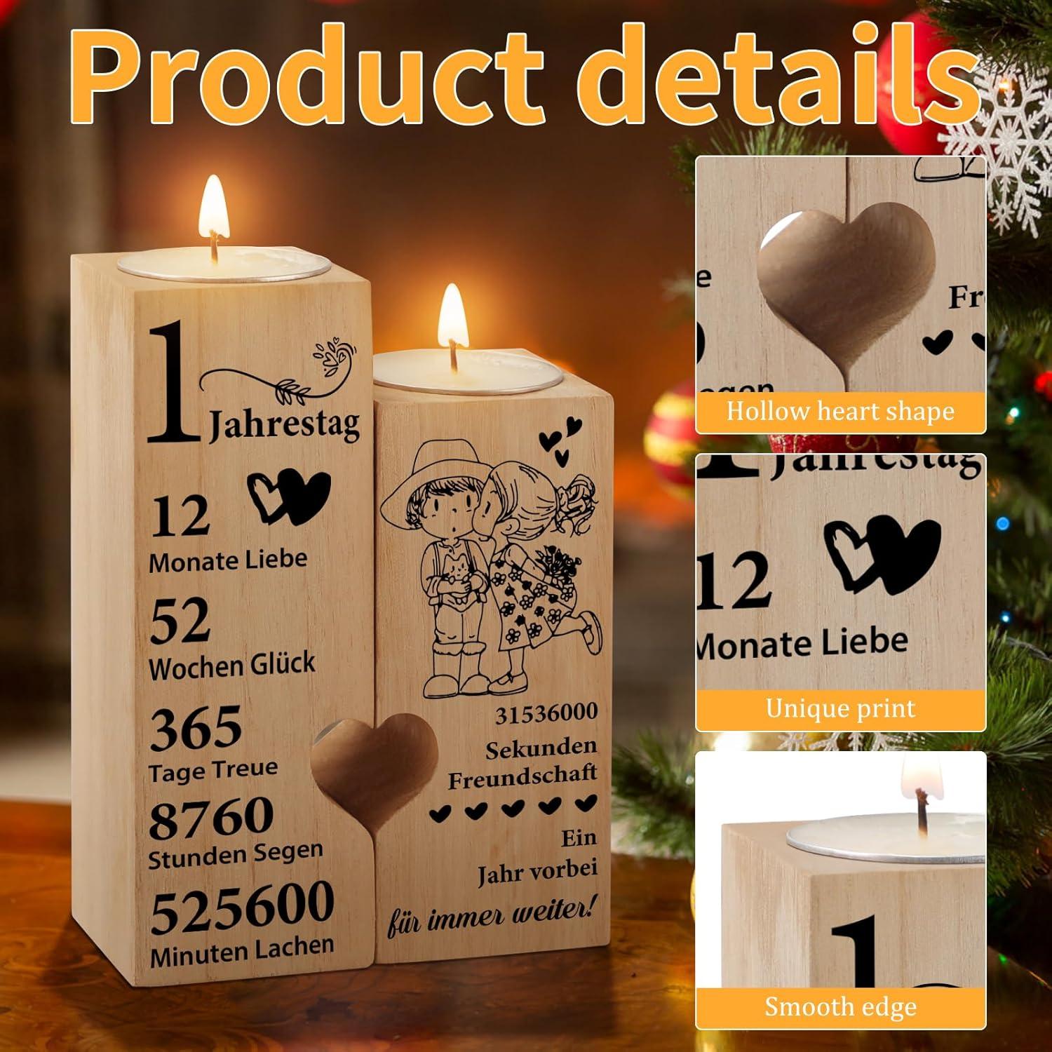 Blumuze Jahrestag Kerzenständer Holz Herzform Teelichthalter 1. Hochzeitstagsgeschenk