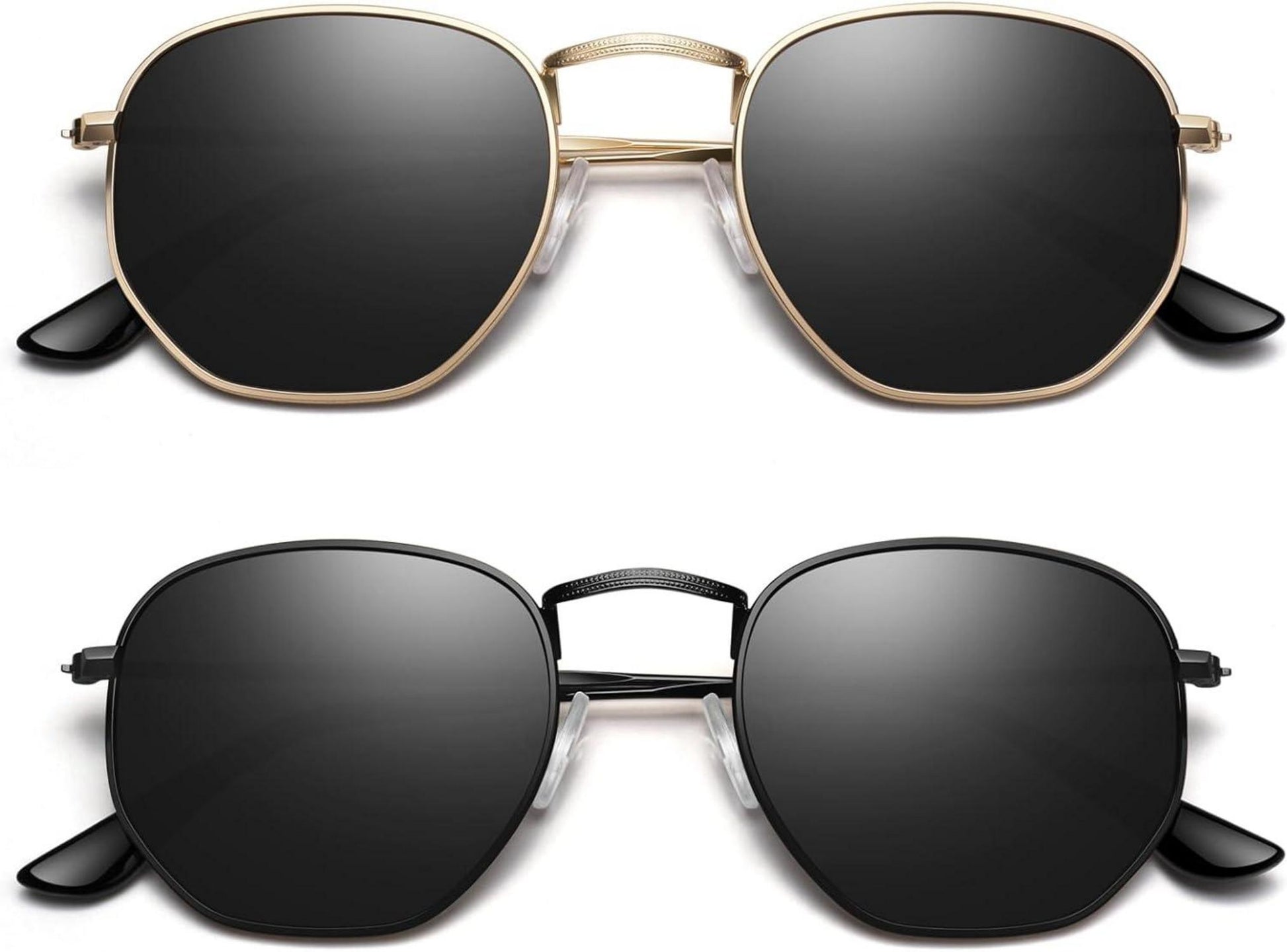 Sonnenbrille Damen Polarisiert Sechseck Metallrahmen UV400 2er-Pack