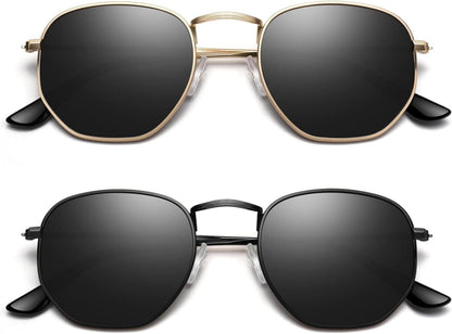 Sonnenbrille Damen Polarisiert Sechseck Metallrahmen UV400 2er-Pack