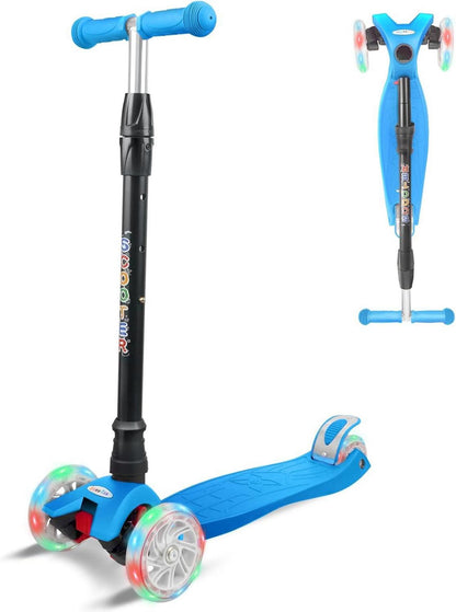 Kinder Roller Dreiradscooter PU LED Räder Höhenverstellbar Blau