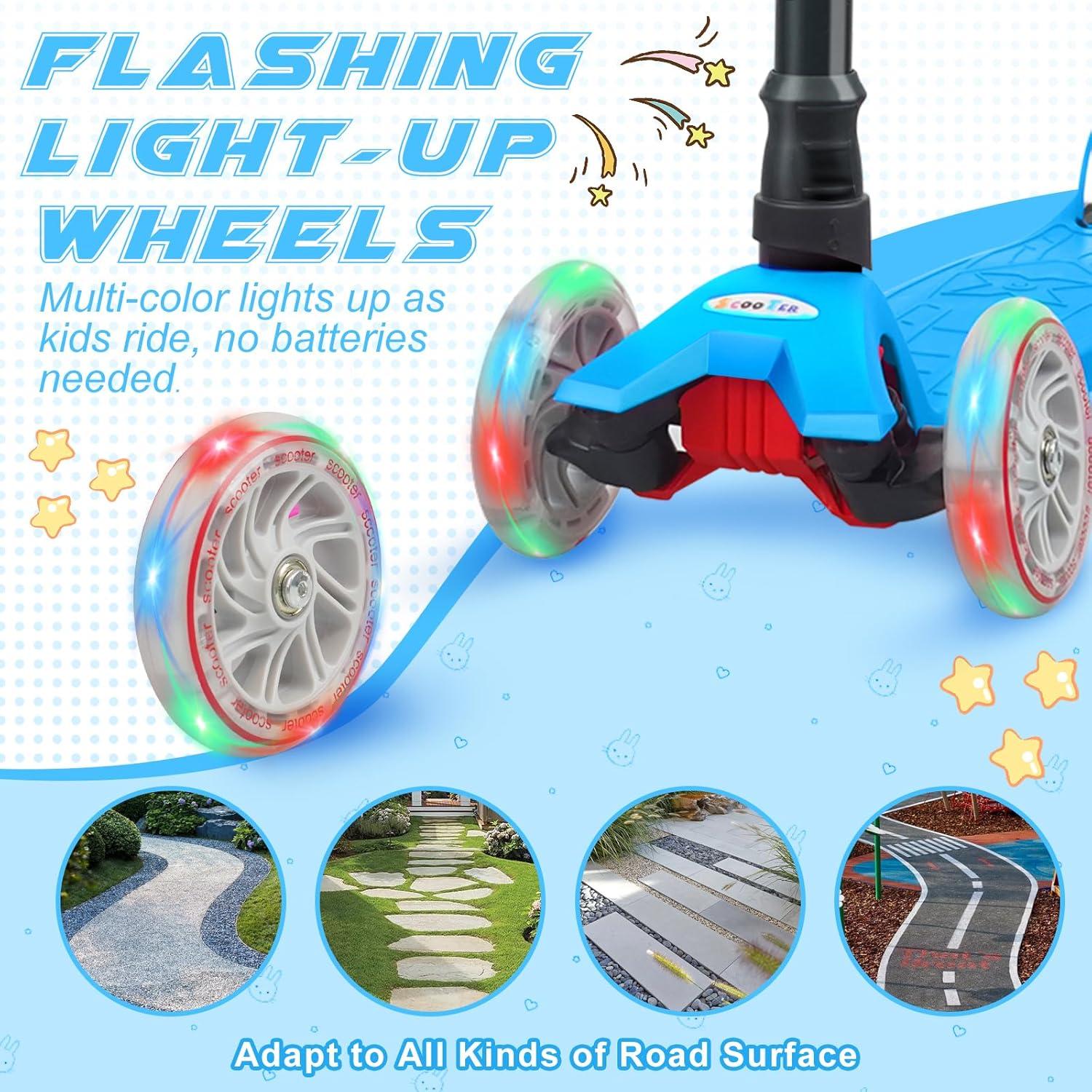 Kinder Roller Dreiradscooter PU LED Räder Höhenverstellbar Blau