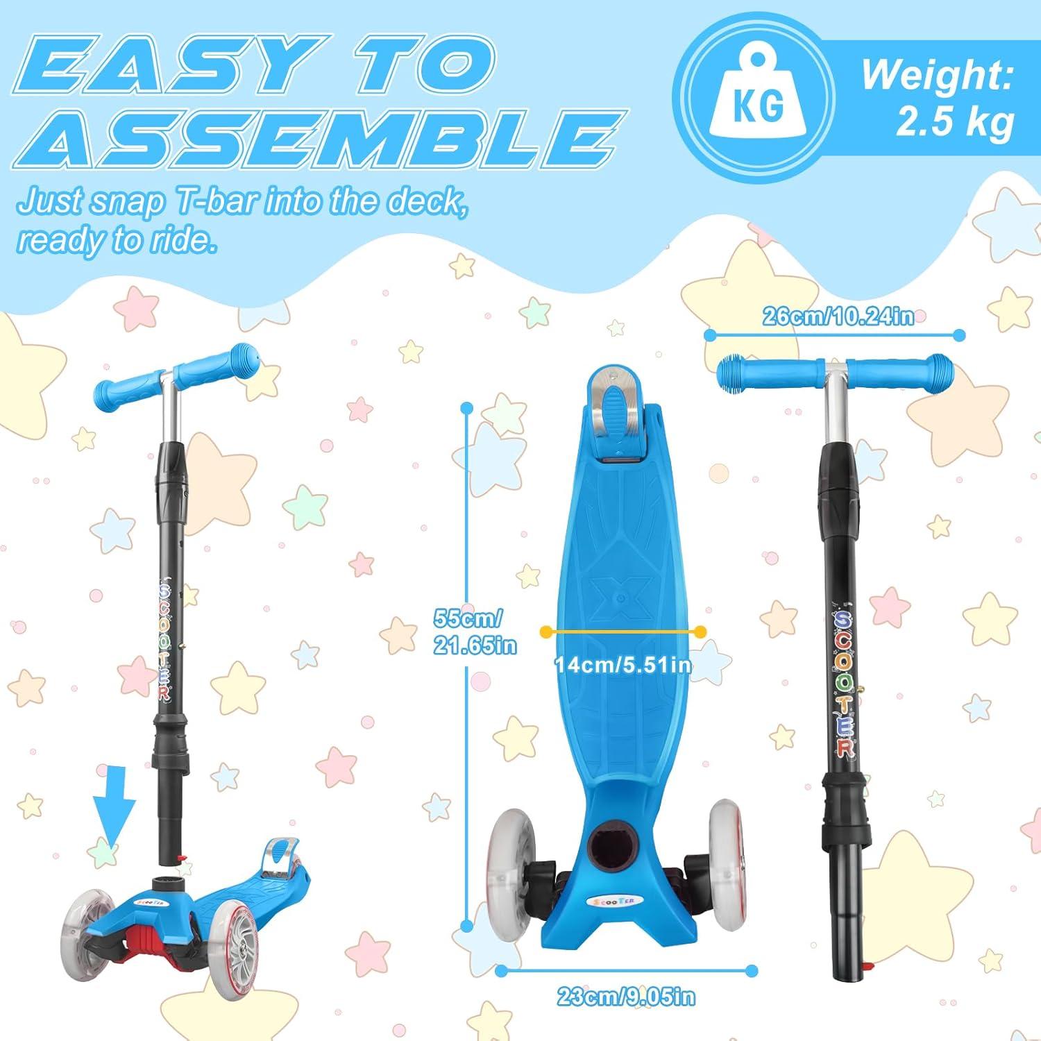 Kinder Roller Dreiradscooter PU LED Räder Faltbar 3-12 Jahre Blau