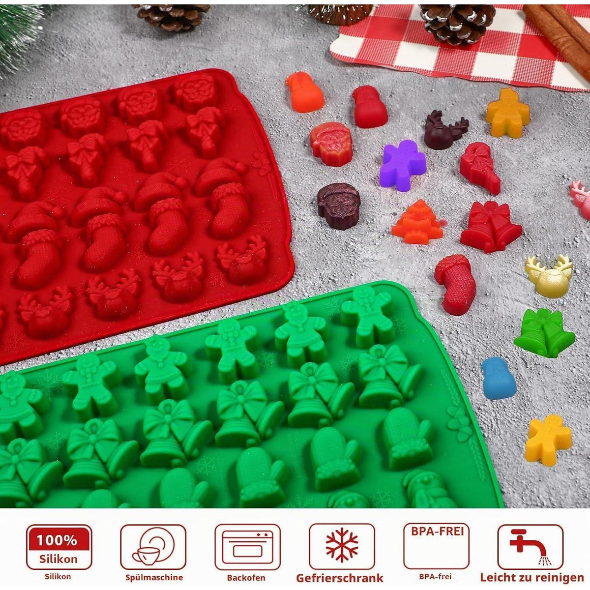 Kamehame Weihnachtssilikonform für Pralinen & Schokolade 2er Set