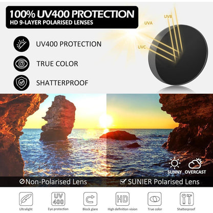 Sunier Sonnenbrille Damen Herren Polarisiert UV400 Schutz