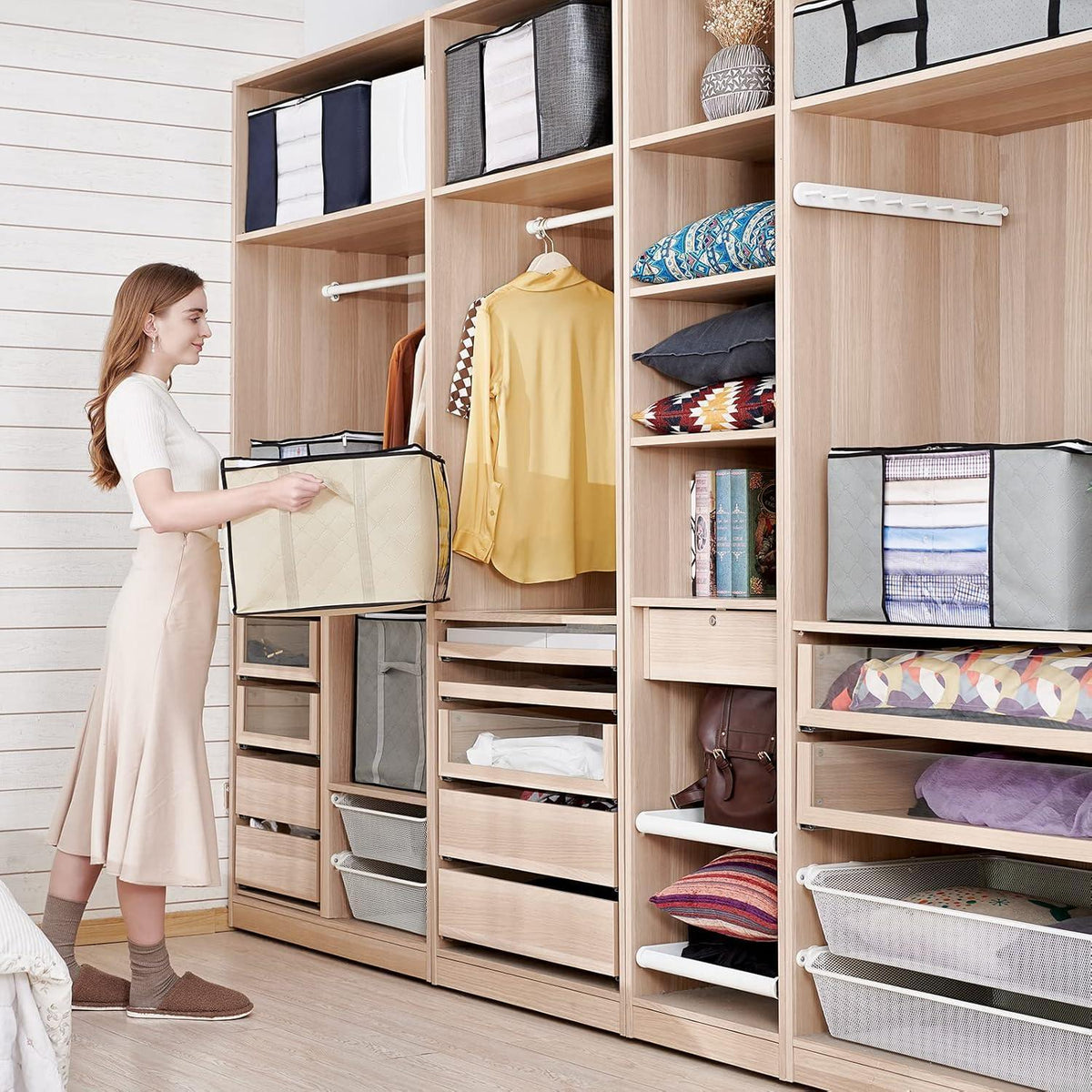 90L Aufbewahrungstasche mit Fenster, 10er Set, Beige